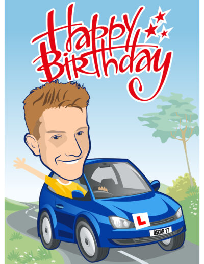 Caricature Portrait Happy Birthday Driving Lessons